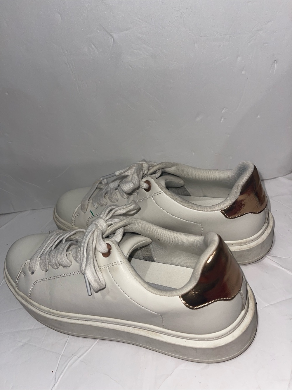 Steve Madden White Sneakers with Rose Gold Heel Tab